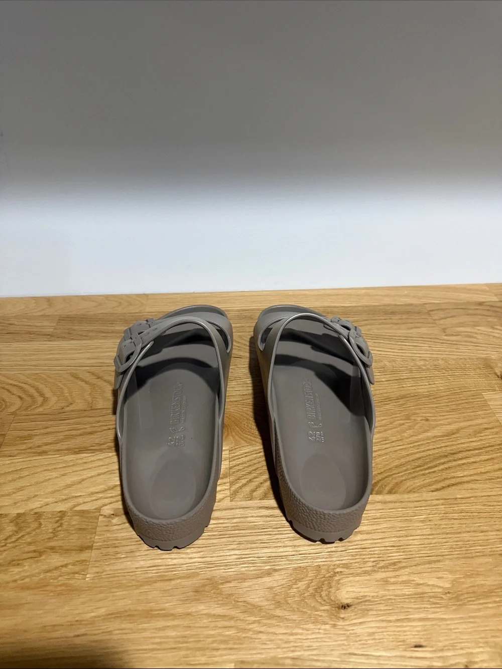 Birkenstock Two-Strap EVA Sandals in Taupe men’s size 9